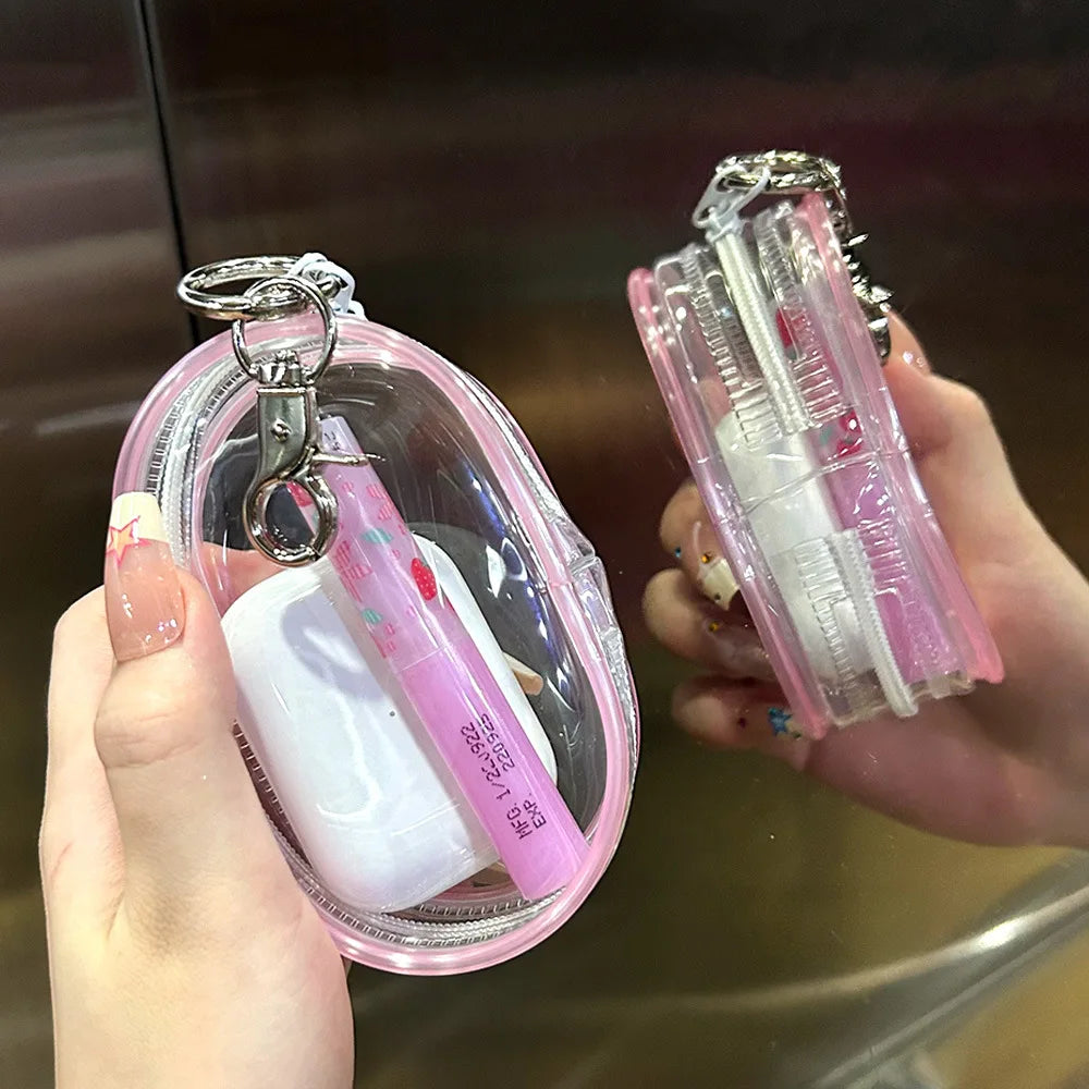 Mini sac de rangement Portable à fermeture éclair transparente, porte-clés poupée de dessin animé, jouet pour enfants, boîte mystère, organisateur pour écouteurs, chargeur, sac cadeau