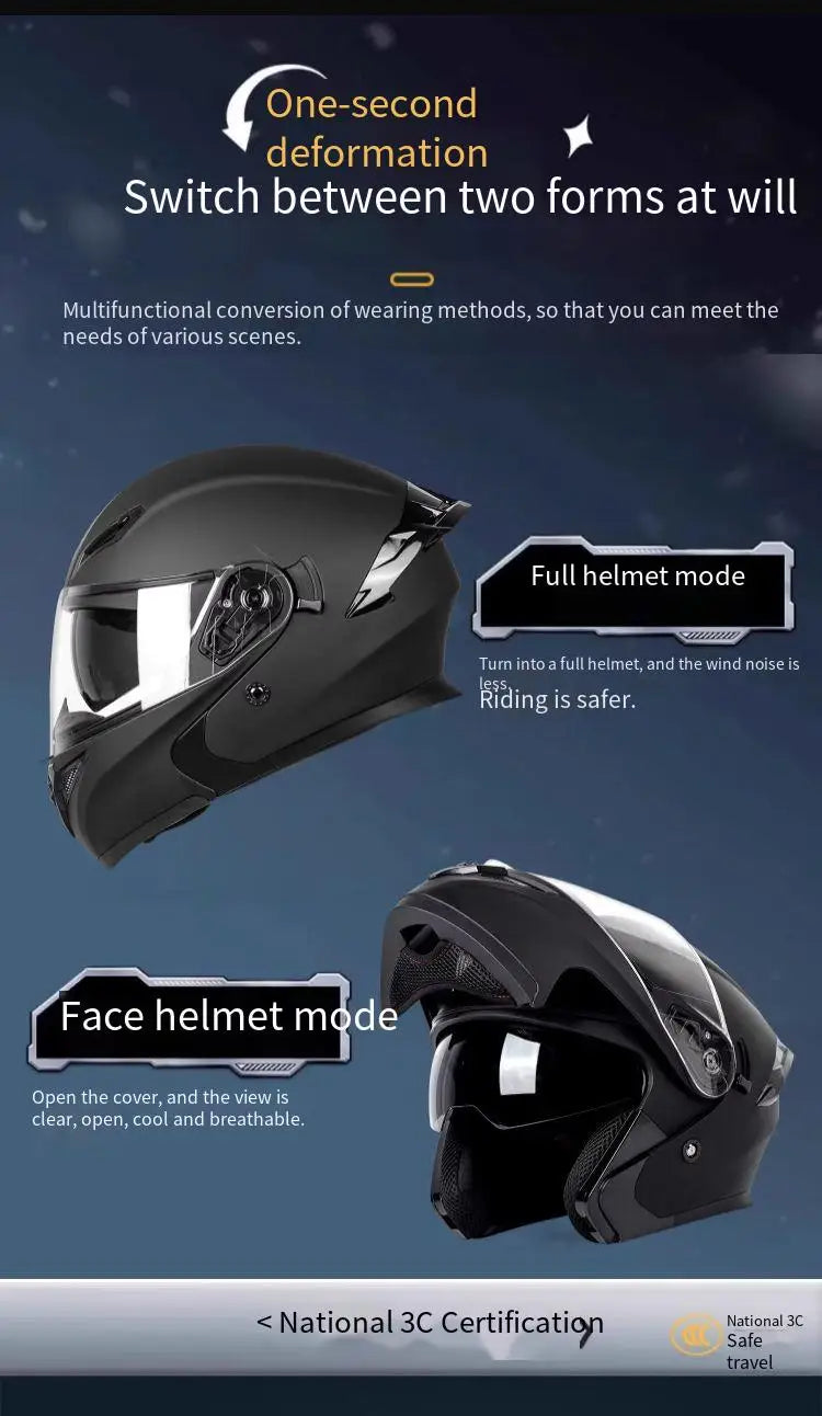 Casque rabattable casque de moto pour hommes Double lentille croisière moto de fond casque complet couvert crème solaire quatre saisons