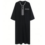 Nouvelle robe islamique musulmane pour hommes, thobe à manches longues, broderie classique, robe de style ethnique arabe, robe décontractée formelle pour hommes, robe de prière