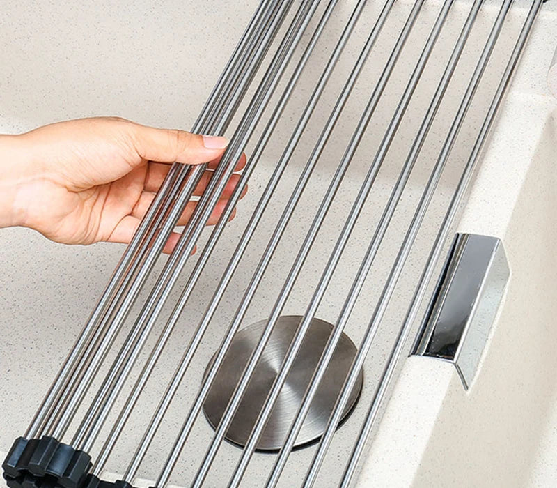 Égouttoir à vaisselle enroulable pour évier, égouttoir à vaisselle en acier inoxydable 304, organisateur de rangement pour assiettes, accessoires de cuisine