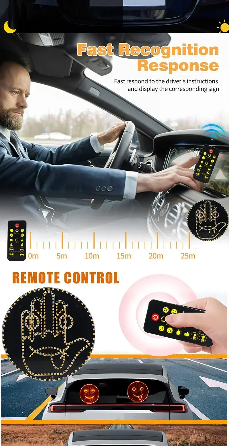 Lumière LED d'expression faciale amusante pour voiture, avec télécommande, fenêtre arrière, lampe de rappel d'avertissement multifonction, accessoires extérieurs
