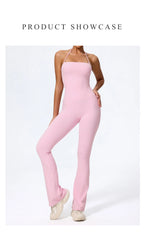Nouvelle combinaison de yoga sans manches pour femme, salopette évasée de sport à dos nu pour la gym, tenue de sport pour femme