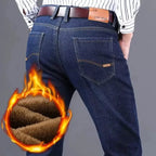 Jeans doublés en polaire réfléchissants pour hommes - Doublure épaisse et chaude, denim durable et bordure réfléchissante, sûrs pour les trajets nocturnes en hiver et décontractés