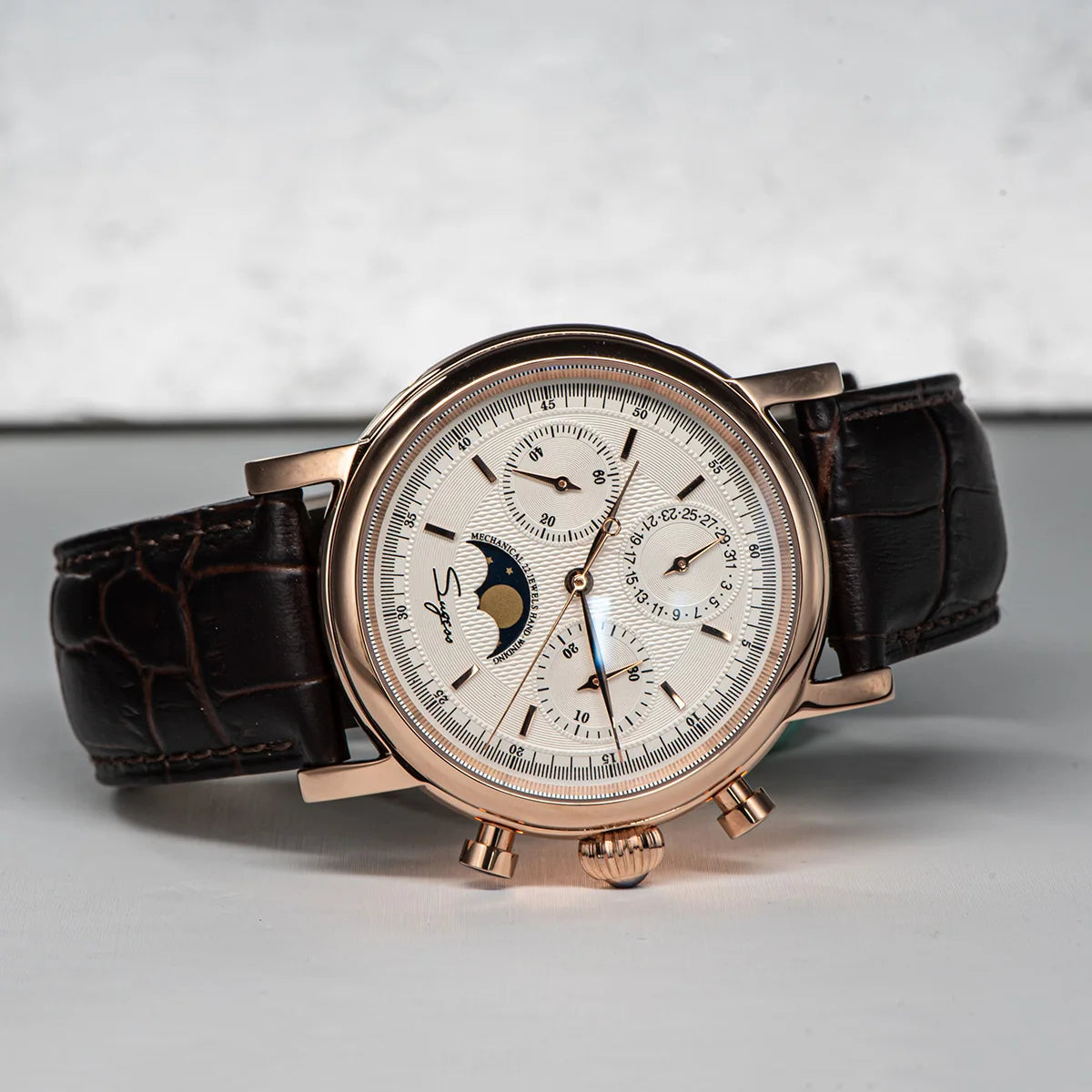 Sugess – montre-bracelet pour hommes, ST1908, mouvement à col de cygne, chronographe mécanique, véritable calendrier de phase de lune, cuir Vintage, nouveau 2026