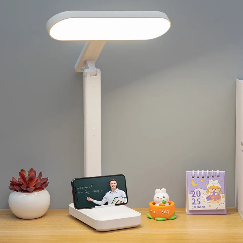 Lampe de bureau pliable rechargeable pour la protection des yeux pour l'étude, lampe de lecture spéciale pour dortoir, lampe de bureau à domicile à gradation à double usage rechargeable par USB et enfichable