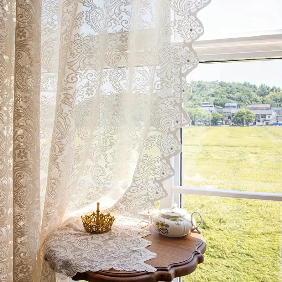 Rideau élégant en dentelle et perles de pays français, 1 pièce, avec motif de queue de phénix, parfait pour les salons et les chambres à coucher