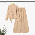ZANZEA élégant 2 pièces pantalon ensembles à manches longues ceinturé léger Blazer et jambe large pantalon 2 pièces costumes bureau dame ensembles de déplacement
