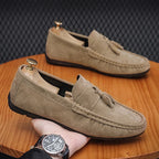 Mocassins en daim bleu pour hommes, chaussures de conduite plates respirantes, mocassins souples à enfiler, chaussures décontractées en cuir faites à la main, printemps et été