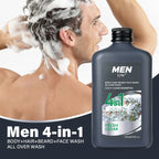 Nettoyant 4-en-1 pour le corps, les cheveux, la barbe et le visage pour hommes - Hydrate la peau, la barbe et les cheveux toute la journée, renforce les cheveux et la barbe, cadeau pour lui.