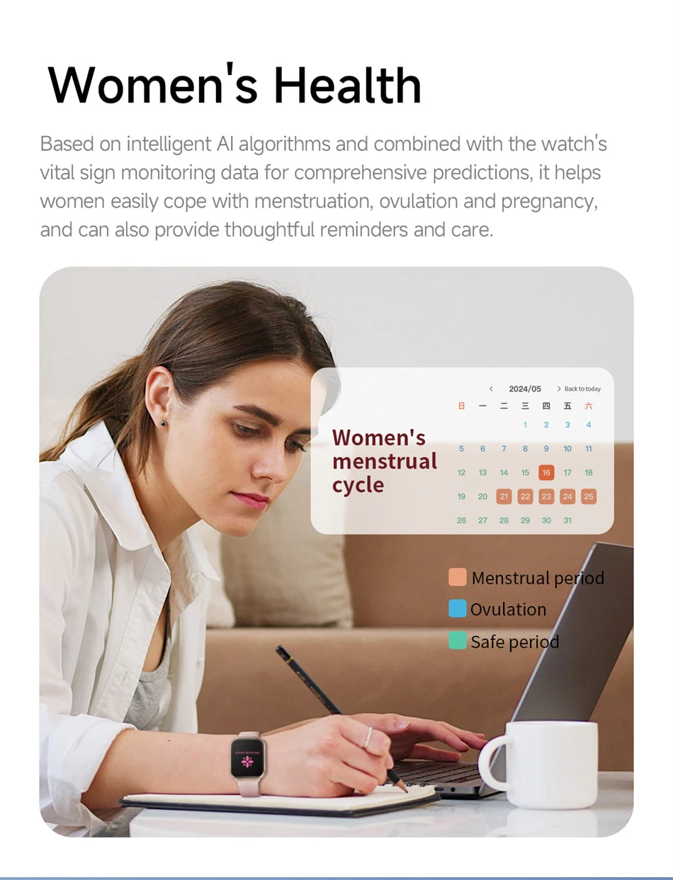 Nouvelle montre connectée 2026 pour femmes, suivi sportif et de forme physique, étanche IP68, fréquence cardiaque 24h intégrée, appels Bluetooth, montre connectée tendance pour femmes
