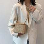 Mini sac à bandoulière seau en paille pour femmes, sacs à main et bourses de marque tissés avec chaîne à la mode, sacs à bandoulière simples, été 2026