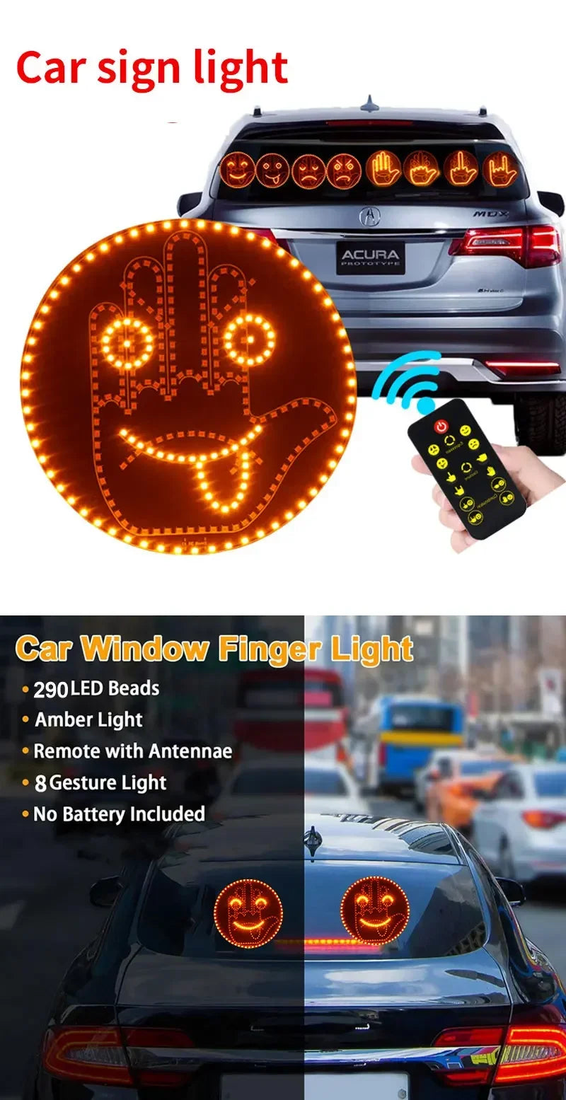 Lumière LED d'expression faciale amusante pour voiture, avec télécommande, fenêtre arrière, lampe de rappel d'avertissement multifonction, accessoires extérieurs