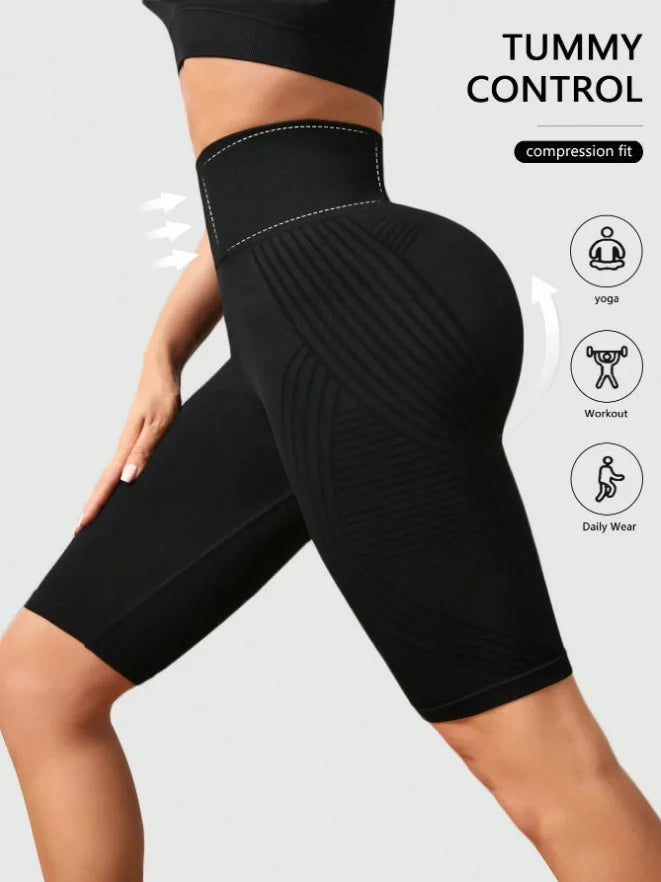 Short de Yoga taille haute sans couture pour femmes, tricoté, Slim, pour entraînement, course à pied, Leggings esthétiques linéaires, extensible, levage des hanches