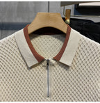 Polo en maille jacquard décontracté pour homme 2026, col en V, couleur unie, manches courtes, respirant, vêtement de luxe B24