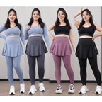 Leggings de Yoga faux deux articles, grande taille, 200lb, avec poches, jupe taille haute en peau de requin, pantalon d'entraînement, collants Slim