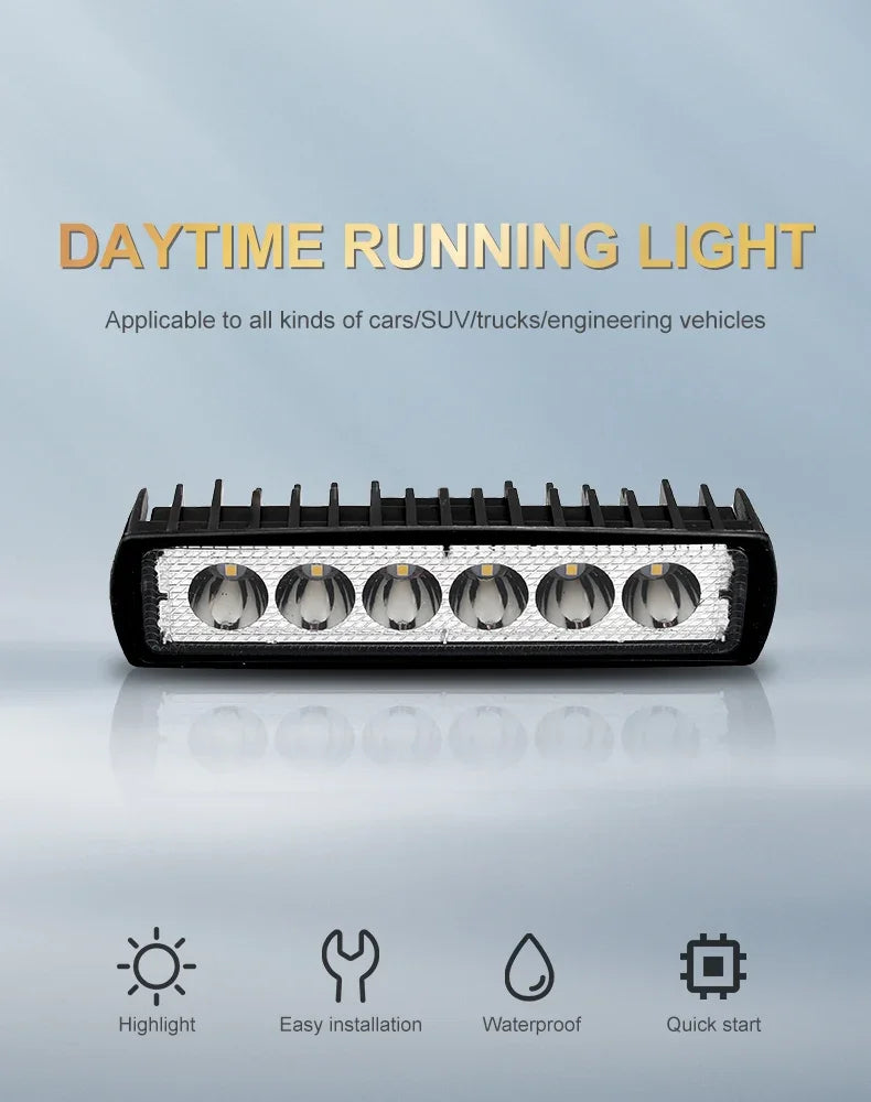 Phare de travail universel pour voiture, budgétaire haute luminosité, automobile tout-terrain, conduite de camion, feux de sauna antibrouillard, lampe de conduite DRL, 18W, 6 LED, 12V