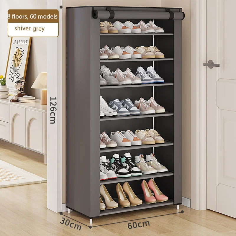 Étagère à chaussures simple avec rangement anti-poussière, armoire à chaussures multi-niveaux, support de rangement pour entrée de dortoir