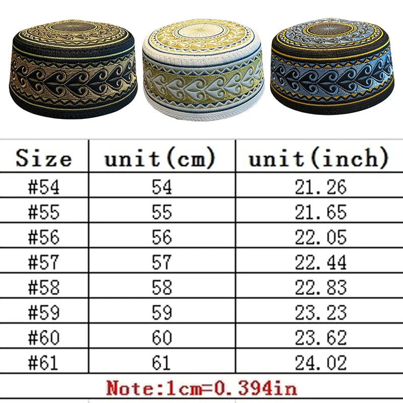 55-60 nouveaux hommes musulmans chapeau de prière coton broderie arabie saoudite chapeau islamique musulman Turban casquette juive hommes foulard vêtements