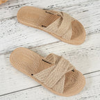 Été femmes pantoufles tendance mode sandales De paille intérieur extérieur plage pantoufles chaussures plates décontractées diapositives femmes Zapatos De Mujer