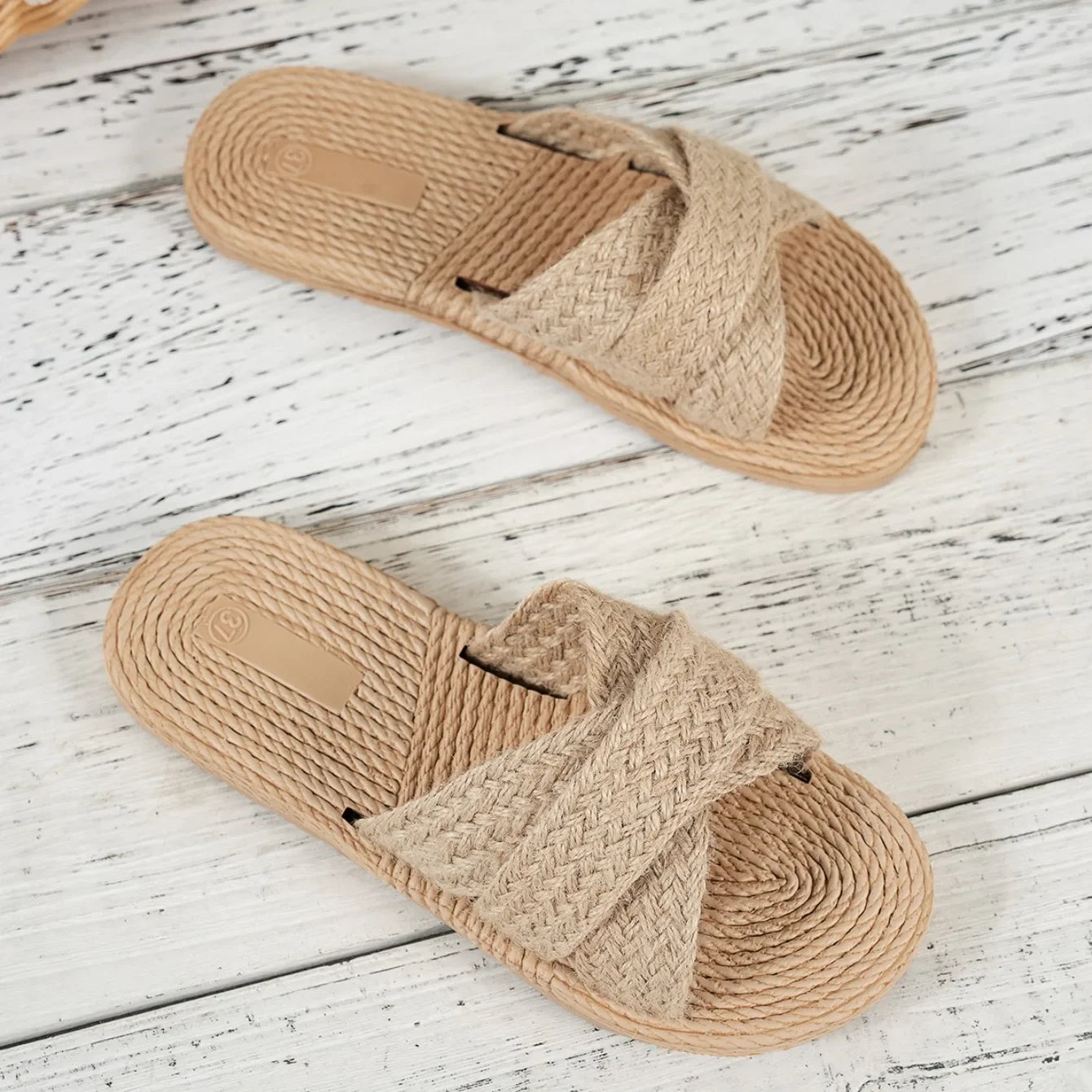 Été femmes pantoufles tendance mode sandales De paille intérieur extérieur plage pantoufles chaussures plates décontractées diapositives femmes Zapatos De Mujer