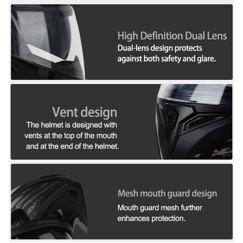 DOT Uchoose casques approuvés Crash moto équipement de protection hommes femmes casque rabattable moto visière Double soleil