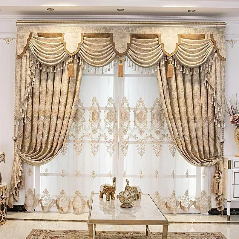 Rideaux de luxe brodés en Chenille européenne, pour salon, chambre à coucher, fenêtre, ensemble élégant, cantonnière, rideaux occultants personnalisés