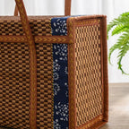 Boîte de rangement portable en bambou tissé à la main, panier de pique-nique pliant, produits pastoraux, camping