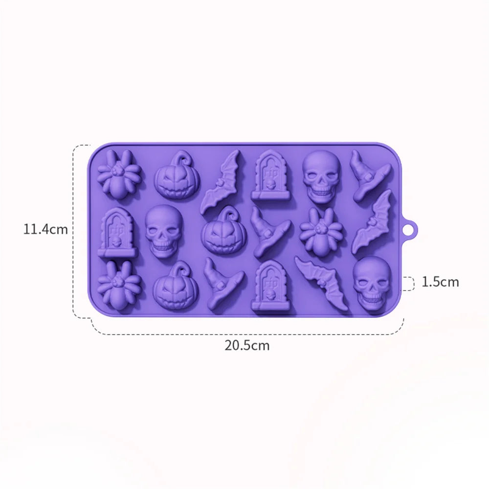 Moules d'halloween en Silicone pour chocolat 3D, moule gommeux, crâne, citrouille, chauve-souris, fantôme, chapeau de sorcière, araignée, pierre tombale