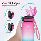 Bouteille d'eau de sport 1L avec paille, marqueur de temps, dégradé de couleur, bouteille de motivation, étanche, tasse d'eau potable pour étudiant en plein air
