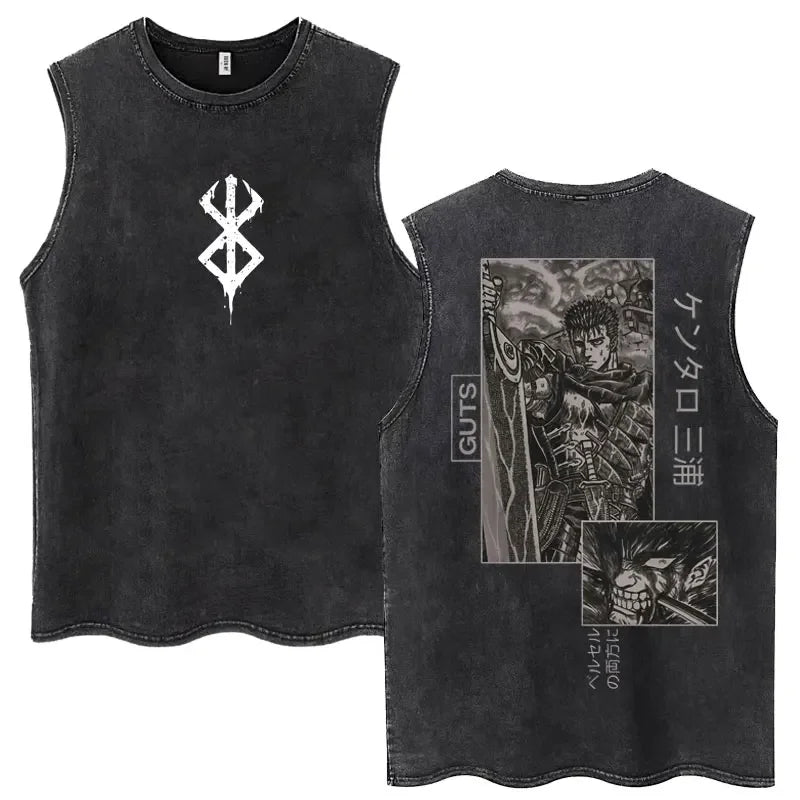 Anime Berserk Guts lavé Harajuku débardeurs rétro Manga Gatsu Griffith Zodd t-shirts sans manches unisexe coton surdimensionné T-Shirt