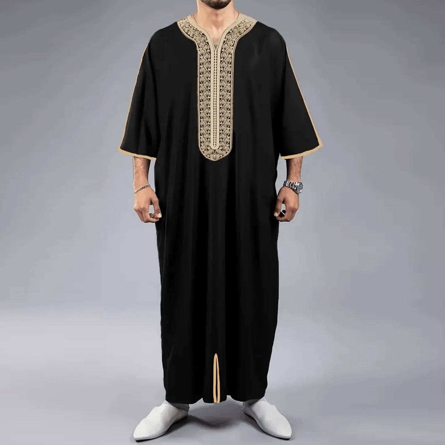 Nouvelle robe islamique musulmane pour hommes, thobe à manches longues, broderie classique, robe de style ethnique arabe, robe décontractée formelle pour hommes, robe de prière