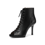 Chaussures de danse à lacets pour femmes, escarpins sexy noirs, talons hauts à tube court, bottes courtes à semelle souple, chaussures spécifiques DN