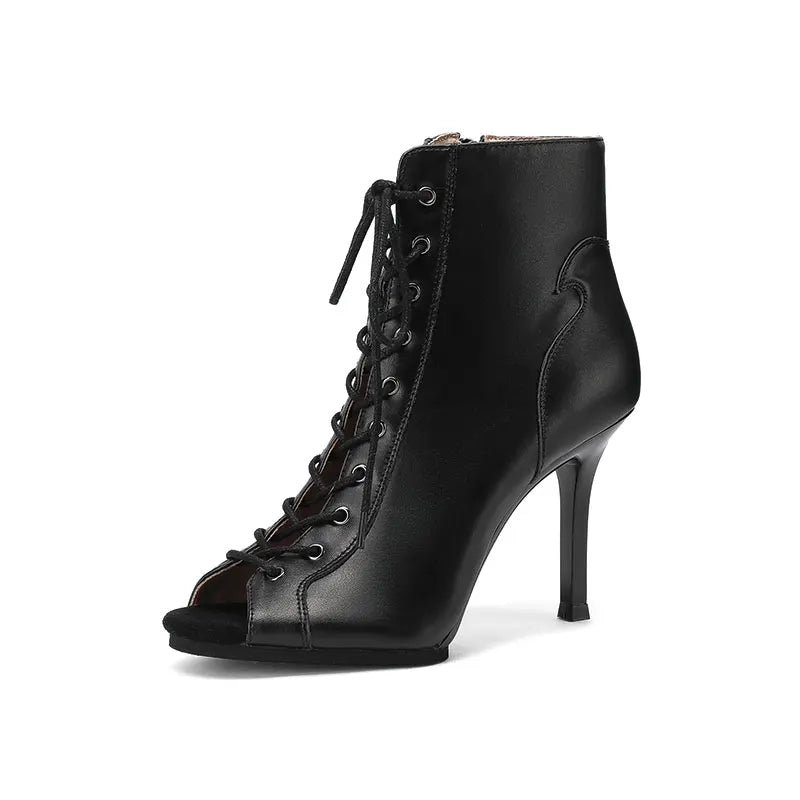 Chaussures de danse à lacets pour femmes, escarpins sexy noirs, talons hauts à tube court, bottes courtes à semelle souple, chaussures spécifiques DN