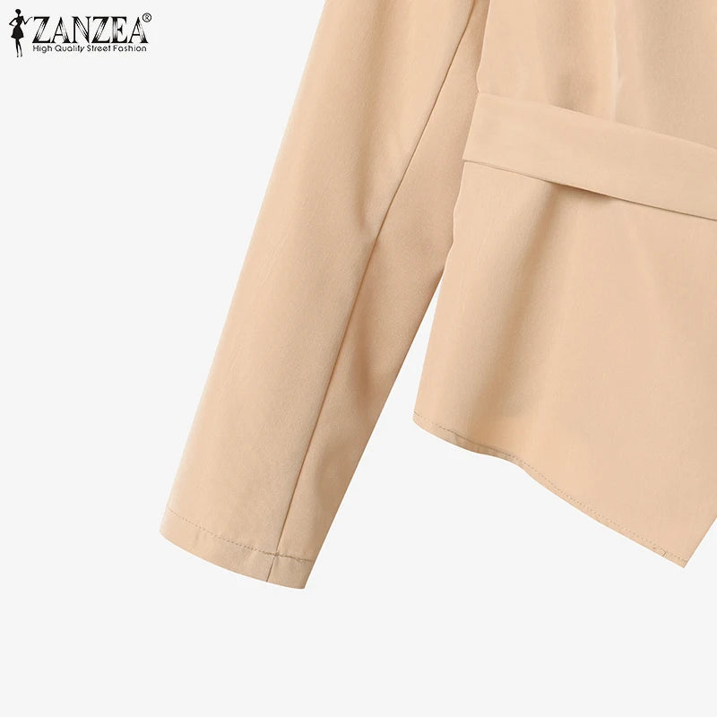 ZANZEA élégant 2 pièces pantalon ensembles à manches longues ceinturé léger Blazer et jambe large pantalon 2 pièces costumes bureau dame ensembles de déplacement