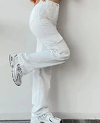 Pantalon à jambes larges pour femmes, fermeture éclair, coupe cintrée, plat, haut, poches, taille moyenne, longueur cheville, couleur unie, automne 2026