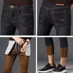 Jeans doublés en polaire réfléchissants pour hommes - Doublure épaisse et chaude, denim durable et bordure réfléchissante, sûrs pour les trajets nocturnes en hiver et décontractés