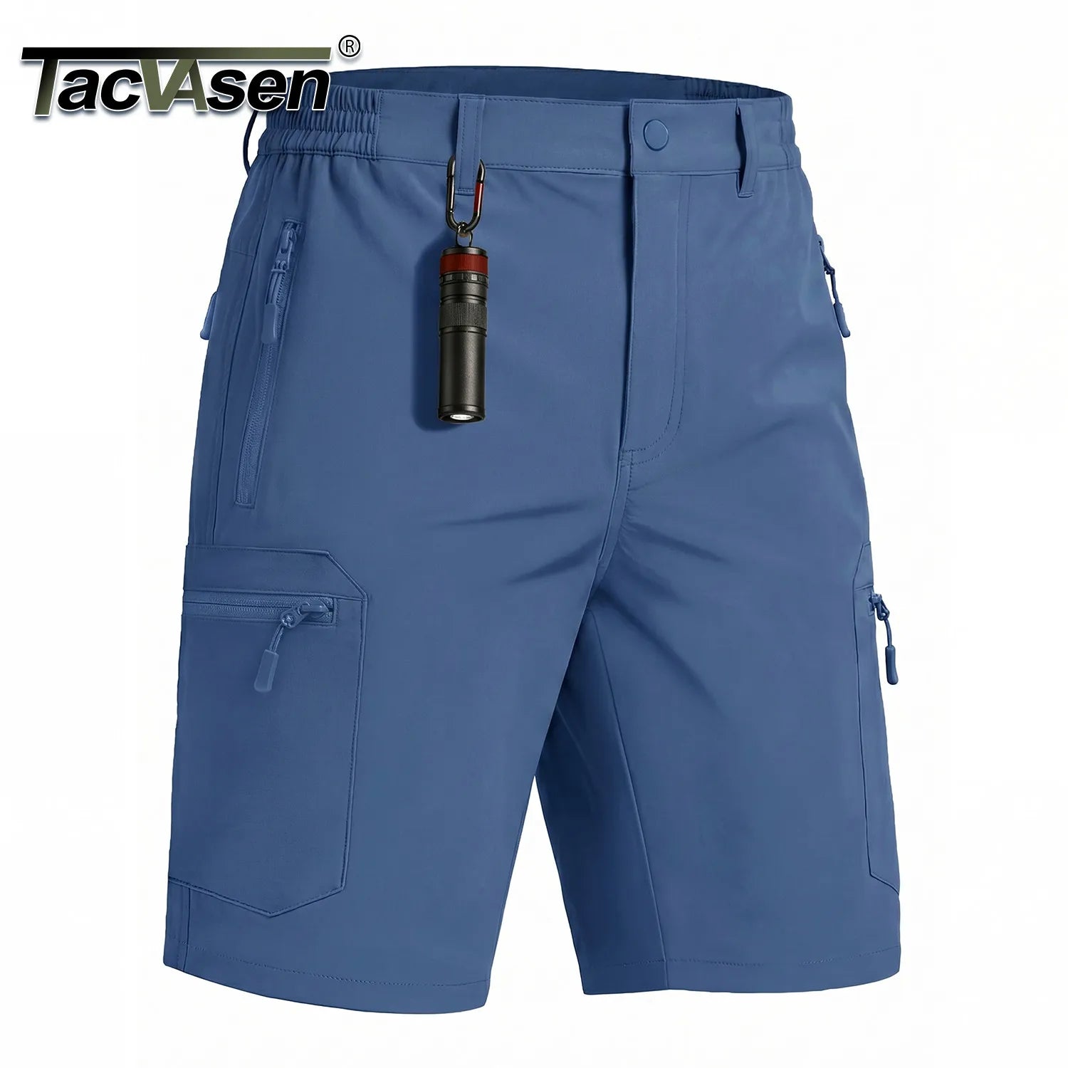 TACVASEN Short cargo d'été à 5 poches zippées, séchage rapide, pour homme, short de pêche, extensible, pour la randonnée en plein air, short de travail en nylon, léger
