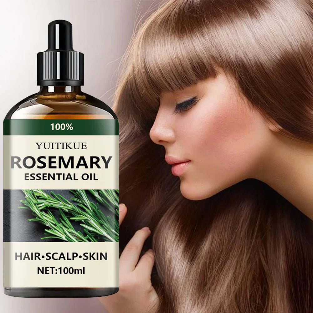 Huile essentielle de romarin 100 % pure, adaptée aux cheveux, au cuir chevelu et à la peau, à l'huile d'aromathérapie naturelle, nourrissante et revitalisante.