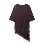 T-shirt asymétrique à manches mi-longues pour femmes, avec garniture en dentelle, pour la rentrée scolaire, tenue décontractée quotidienne, haut polyvalent à la mode, 4 couleurs
