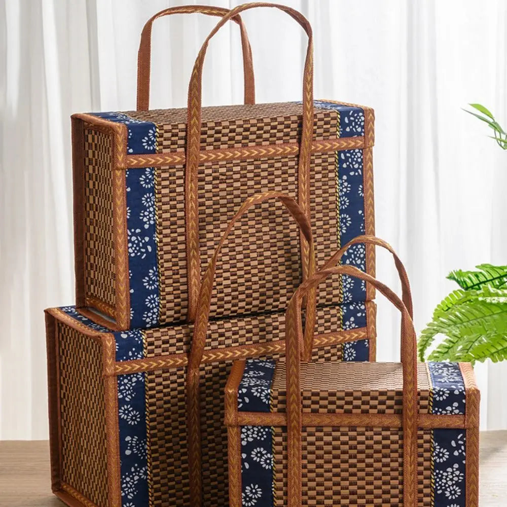 Boîte de rangement portable en bambou tissé à la main, panier de pique-nique pliant, produits pastoraux, camping