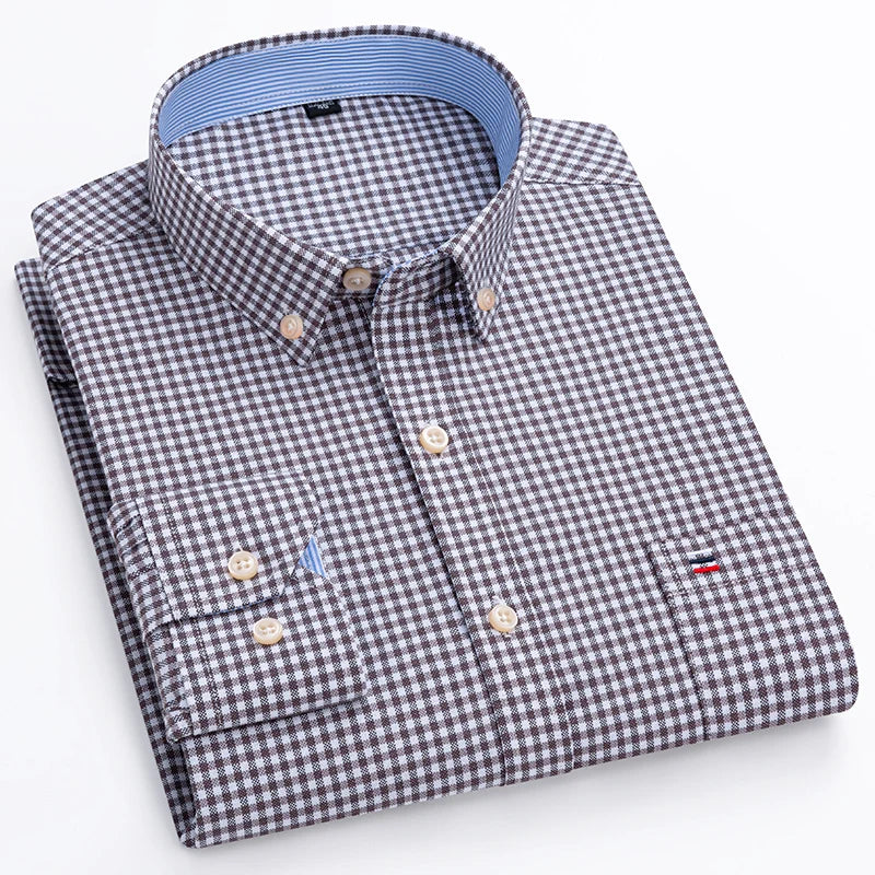 Chemise Oxford à manches longues pour hommes, grande taille 7xl, 100% coton, coupe cintrée, formelle, unie, à carreaux, vêtements de bureau élégants, nouvelle collection