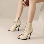 Chaussures de danse à lacets pour femmes, escarpins sexy noirs, talons hauts à tube court, bottes courtes à semelle souple, chaussures spécifiques DN