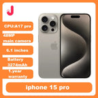 Original iPhone 15 pro double eSIM 6.1 véritable LTPO Super Retina XDR OLED Face ID NFC A17Pro 8GB 128/256GB 98% nouveau téléphone portable 5G