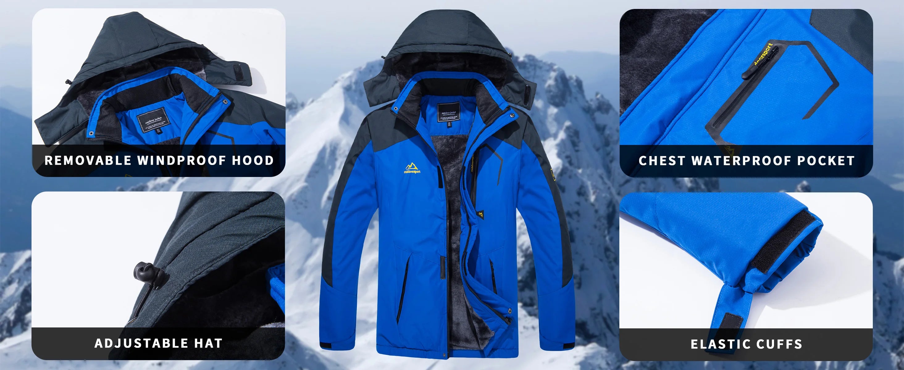 TACVASEN vestes de Ski d'hiver pour hommes manteaux polaires imperméables veste de Snowboard thermique isolée Parka imperméable avec capuche Parka homme