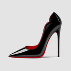 Nouveaux talons hauts noirs pointus de 12cm pour femmes, talons fins avec tempérament sexy, bouche peu profonde, chaussures simples à semelle rouge 34-46