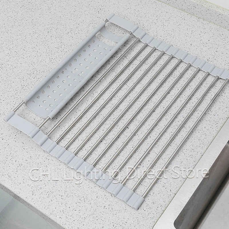 Égouttoir à vaisselle enroulable pour évier, égouttoir à vaisselle en acier inoxydable 304, organisateur de rangement pour assiettes, accessoires de cuisine