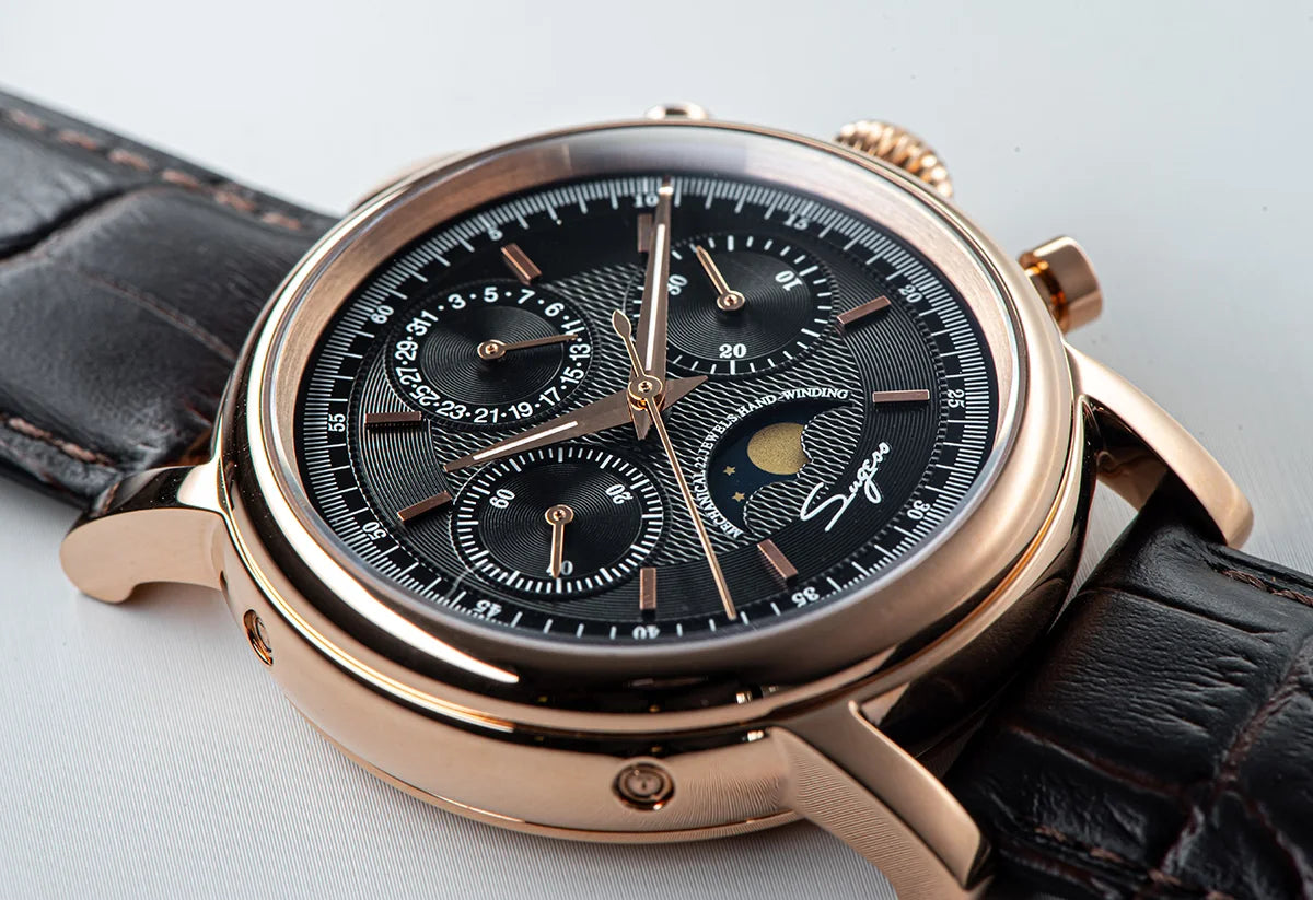 Sugess – montre-bracelet pour hommes, ST1908, mouvement à col de cygne, chronographe mécanique, véritable calendrier de phase de lune, cuir Vintage, nouveau 2026