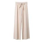 Pantalon large décontracté pour femme, longueur cheville, taille élastique, en soie glacée, couleur unie, printemps-été