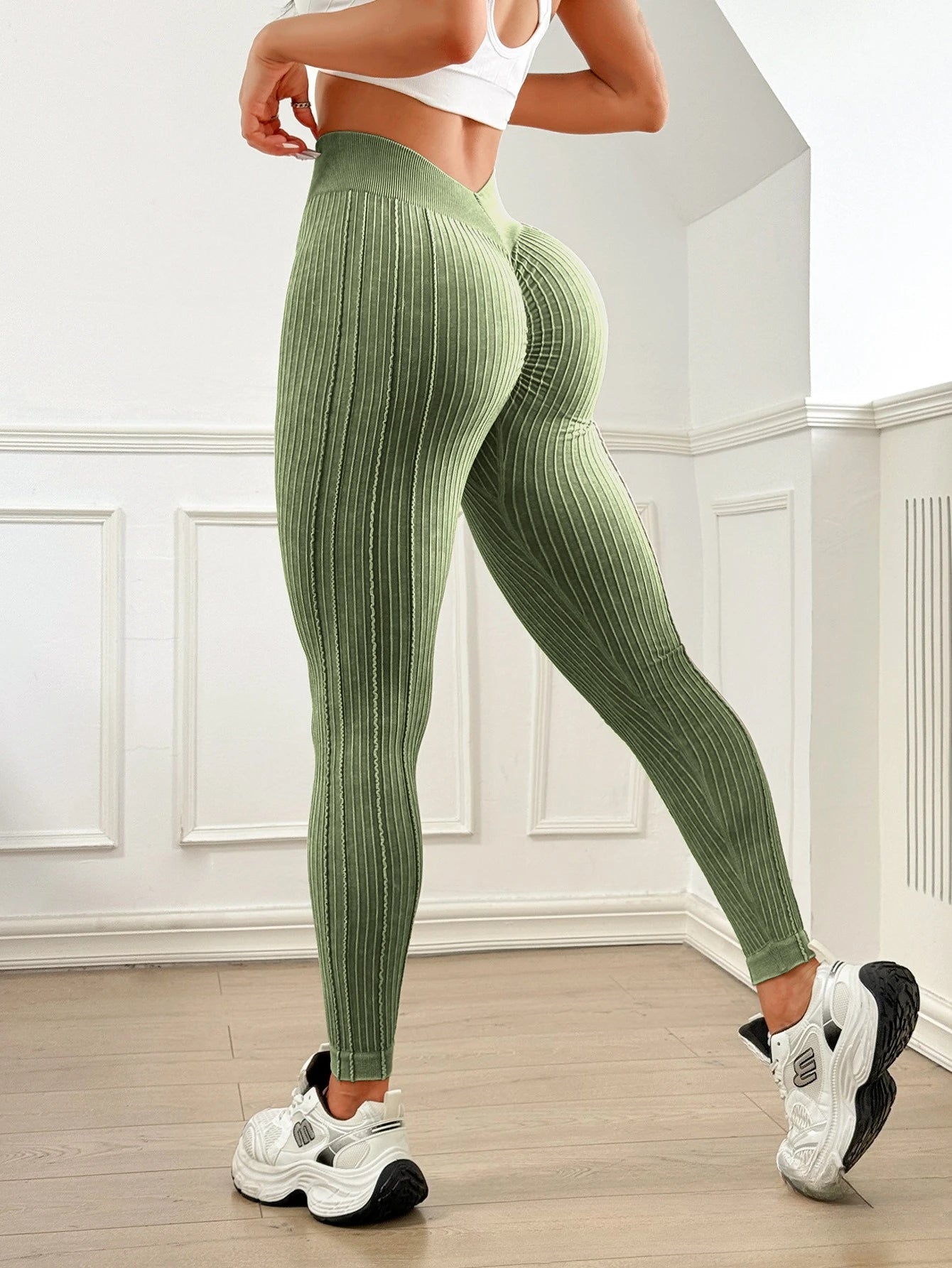 Leggings côtelés délavés au sable pour femmes, Leggings de Yoga taille haute, ceinture en forme de V, pantalon de Fitness de levage de butin pêche pour l'entraînement