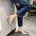 Mode d'été nouveau bout pointu talon aiguille bouche peu profonde respirant PU confortable et élégant chaussures pour femmes sandales Sexy
